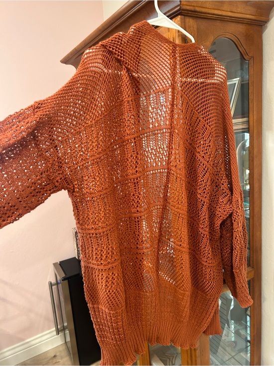 Sweaters - Open-Knit Rust Orange Cardigan